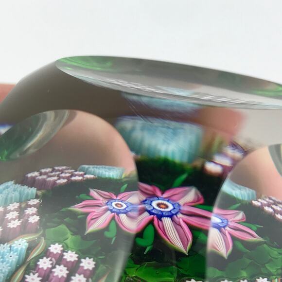 Perthshire 1981B Faceted Lampwork Flower and Millefiori Panel Twist Paperweight - Picture 14 of 14